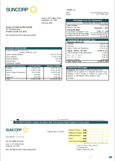 Download Australia Suncorp bank mortgage statement scr Photoshop template